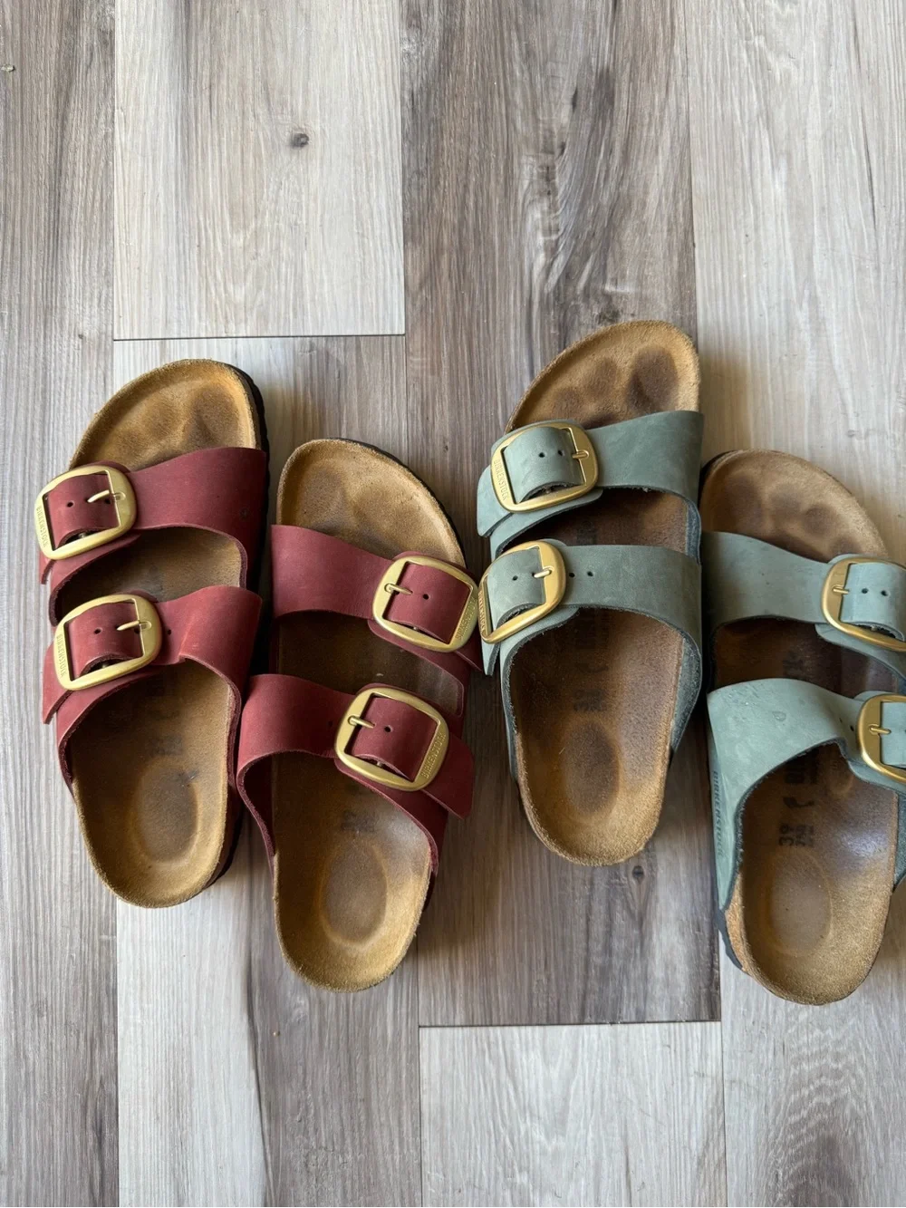 Birkenstock Arizona Slides in Red and Green